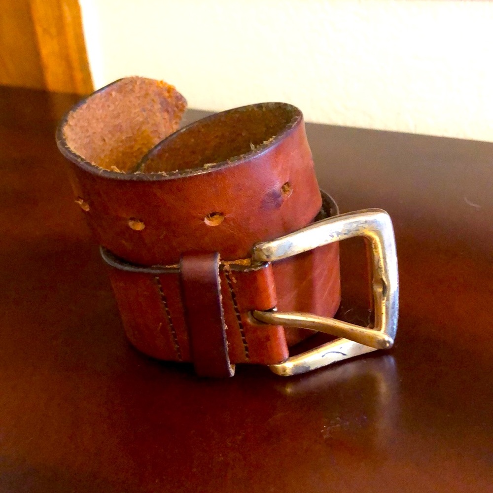 SZ M Express Brown Leather Belt silver buckle
